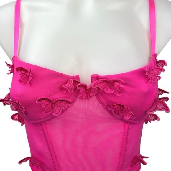 Forever 21 Pink Butterfly Applique Split Scoop Neck Corset Bustier Tank Top Sz S - Picture 3 of 4